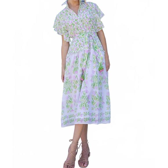 NEW BELLA TU tulips classic shirtdress in multi